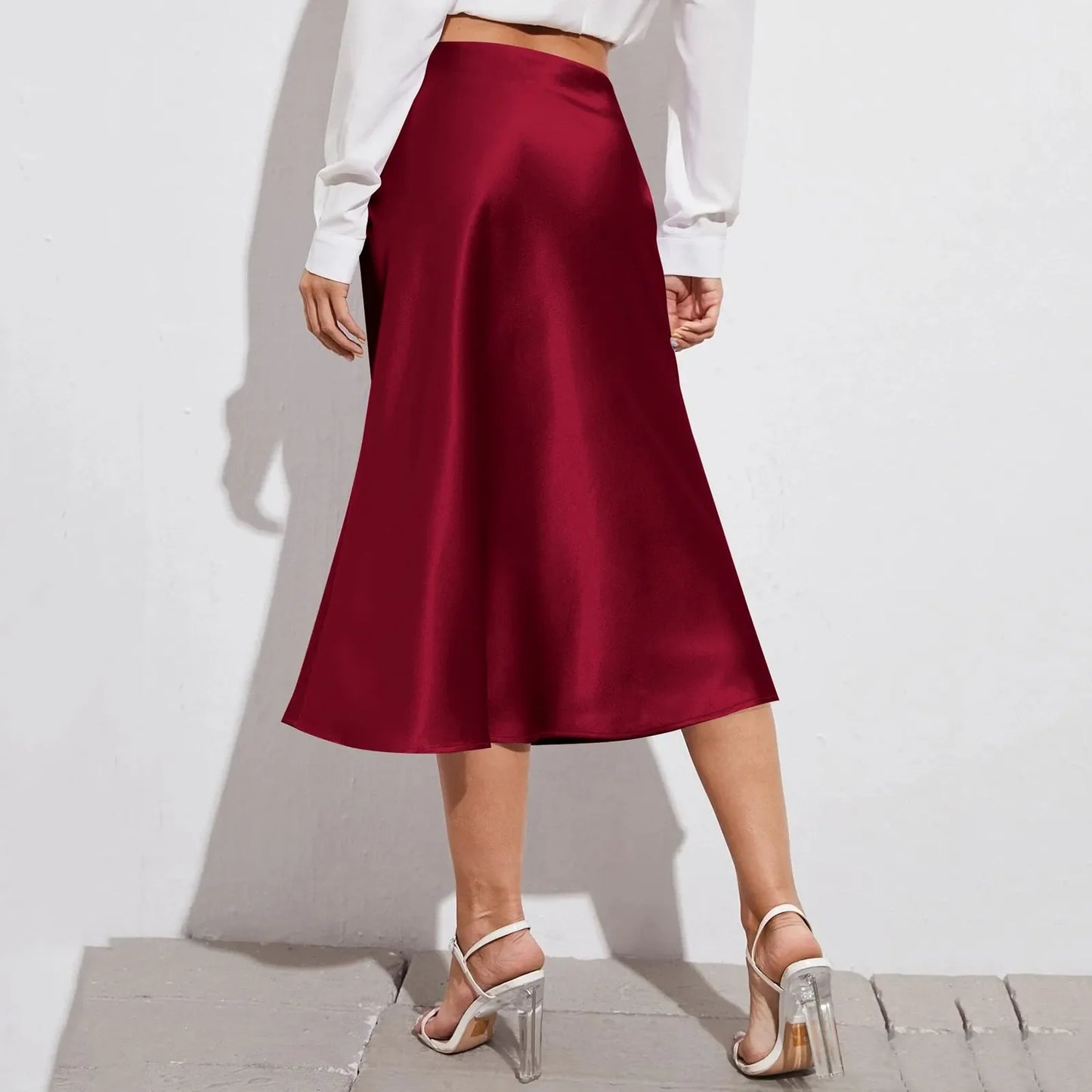 Spring Solid Satin Silk Skirt Women High Waisted Summer Long Skirt New 2024 Elegant Ladies Office A Line Midi Skirts Jupes юбка