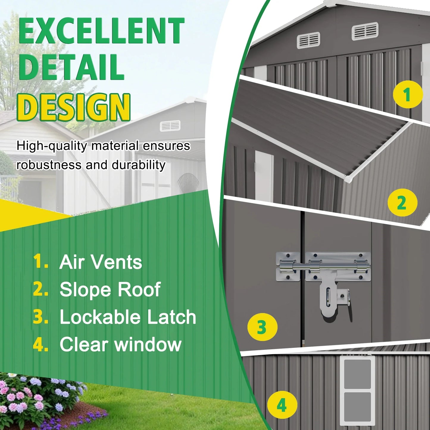SUSUA10x12FT Outdoor Storage Shed  Metal Garden Shed with Double Door Two Window Waterproof Tool Shed for Backyard Patio Lawn