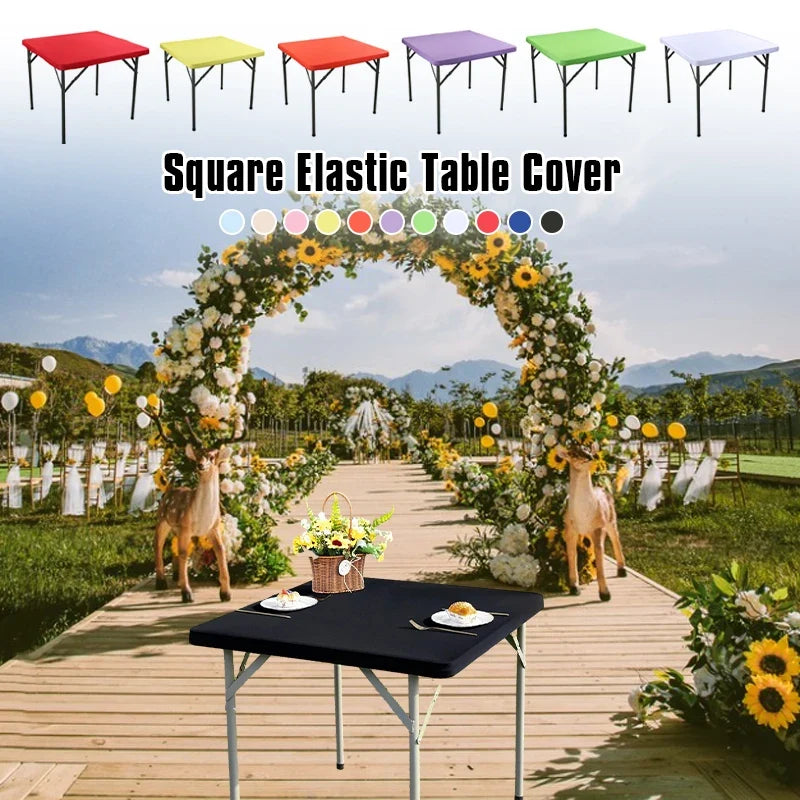 Square Elastic Edge Fitted Table Cover Stretch Cocktail Tablecloth For Wedding Picnic Banquet Party Decor Table Cloth