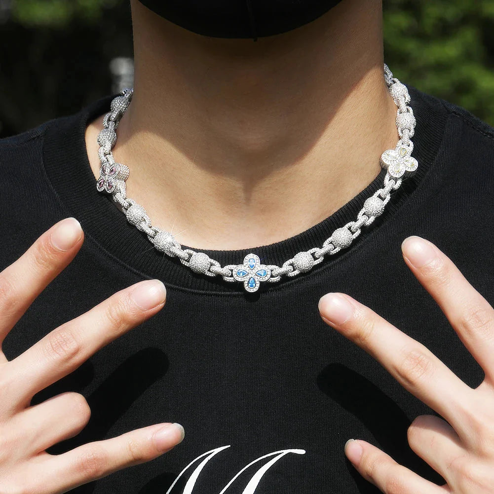 Colorful Four Leaves Baguettecz Chain Necklaces