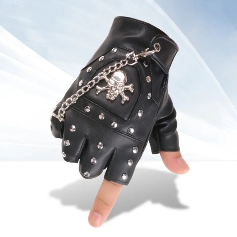 Punk Gothic Fingerless Biker Gloves PU Leather Half Finger Gloves for Men Drop Shipping