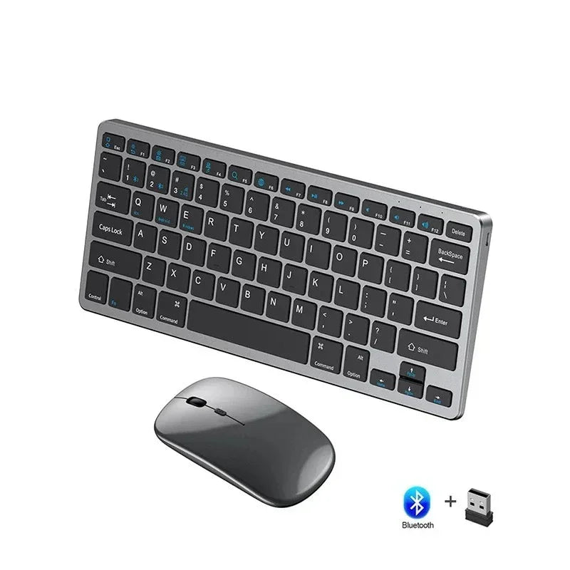 Wireless Keyboard Mouse Combo, Bluetooth 5.0 & 2.4G Dual Mode Rechargeable Gray Set for Notebook Laptop