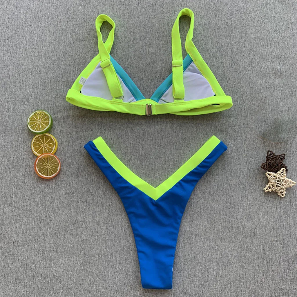 Women'S Bikini Patchwork Set Swimsuit Two Piece Summer Beach Wear Swimming Female Swimwear Thong Bikinis Sets купальник женский