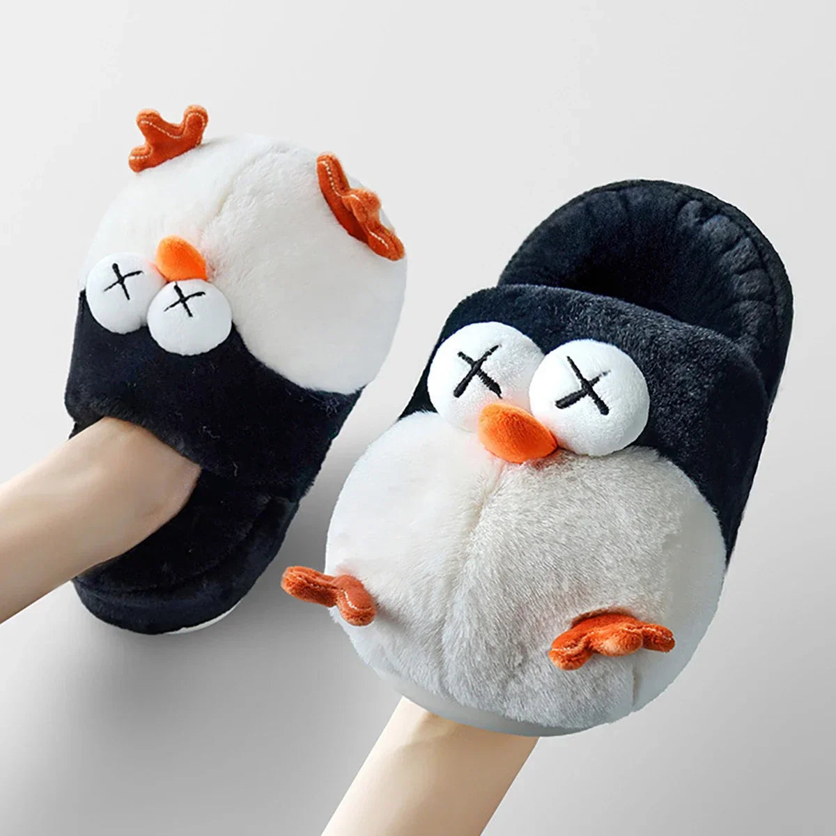 Women's Home Slippers Cute Cartoon Bird Cotton Slippers Winter Warm and Anti Slip Slippers