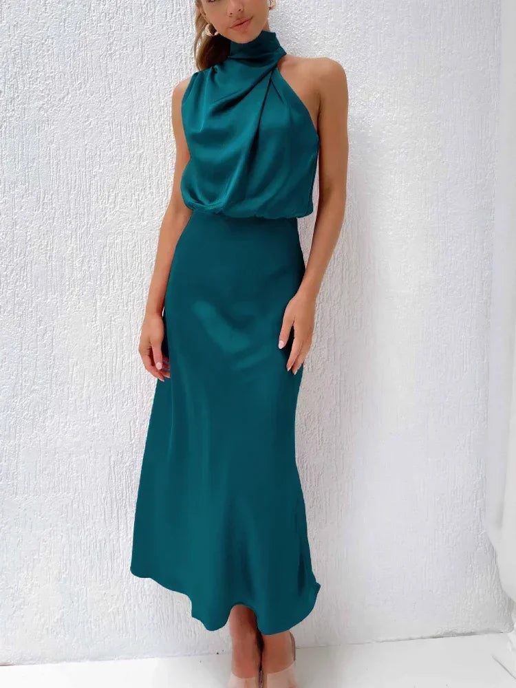 New Wedding Satin Silk Women Dresses Sexy Evening Party Sleeveless Off Shoulder Bodycon Elegant Maxi Dresses for Women Clothes
