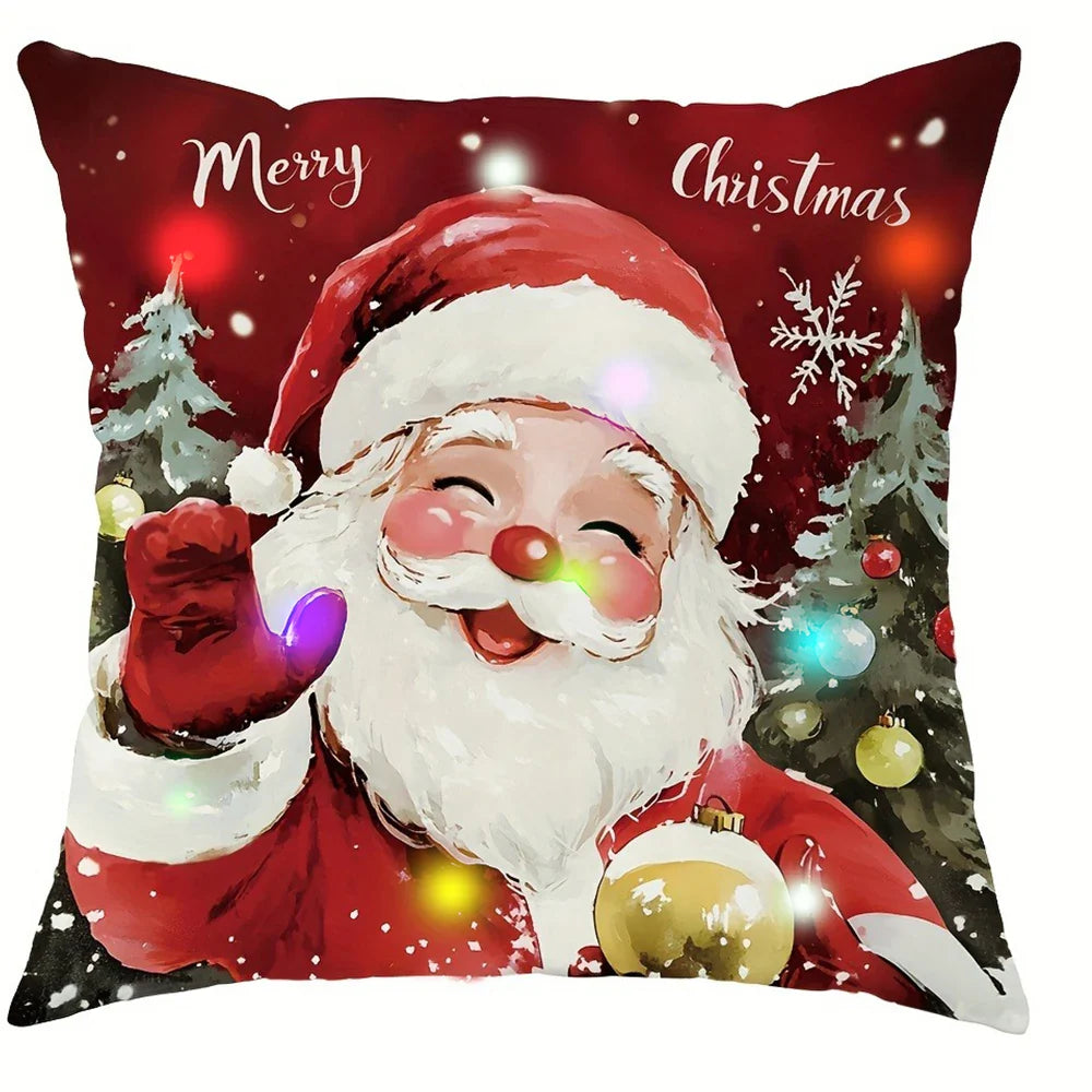 Santa Claus Christmas tree decoration LED luminous pillowcase holiday party supplies super soft skin-friendly pillowcase