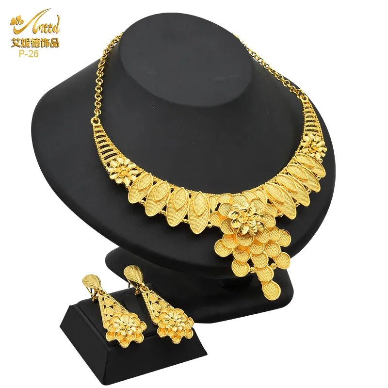 ANIID African 24K Gold Plated Jewelry Sets For Women 2PCS Set