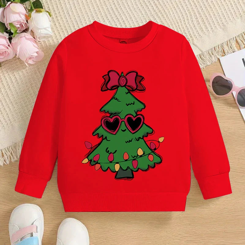 Boys and Girls Sweet Christmas Tree Fashion Cartoon Graphic Y2K Sudaderas Casual Kids Pullover