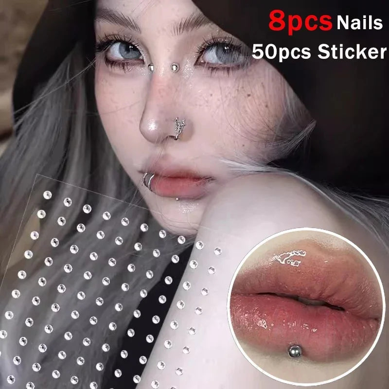 58pcs Non Piercing Lip Nails Sticker Selfadhesive Waterproof Reusable