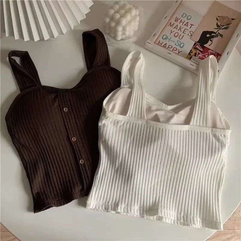 Crop Top Y2k Corset Summer Korean Fashion Tank Top Women's Clothing Knit Casual Basic Slim Vest Sweet Bra Tops Female Camisoles