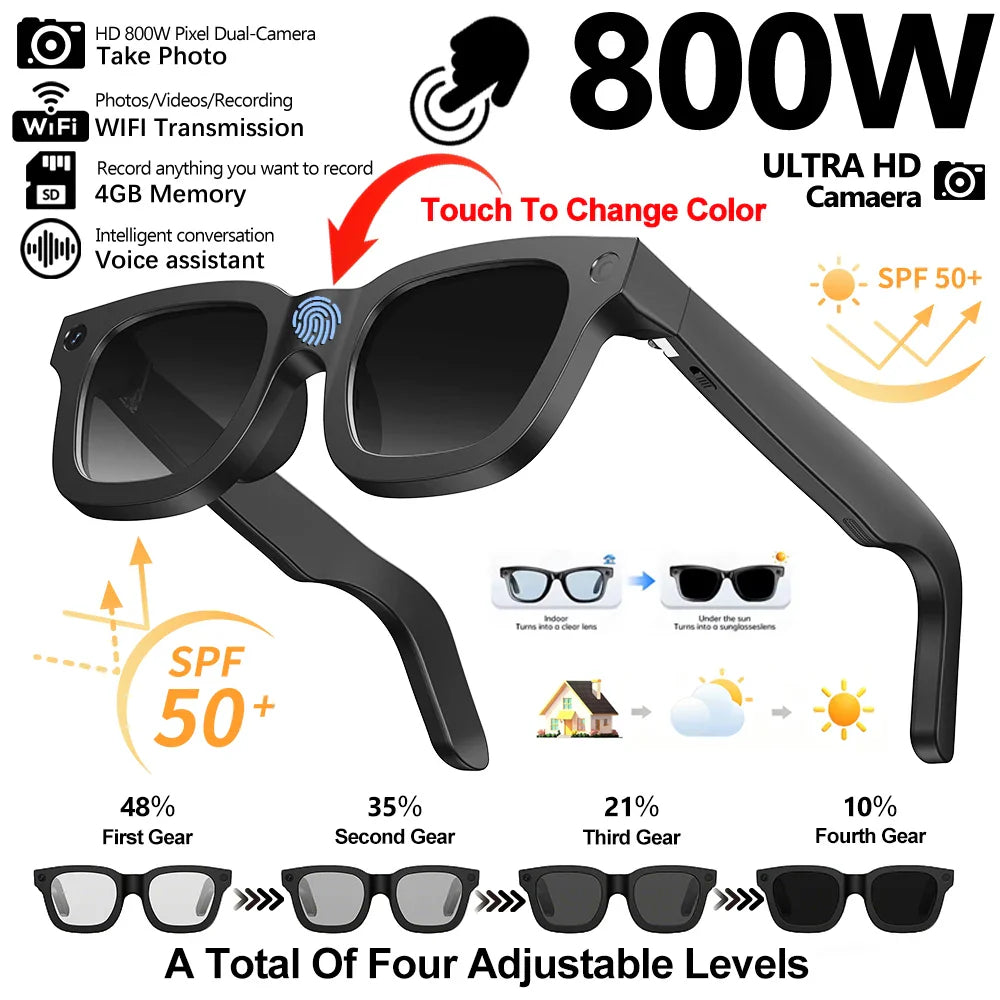 2026 Smart Glasses, HD Photo Video Open AI Record, Translation, Touch Photochromic Lenses, Bluetooth Call ,Music Multifunction Glasses.