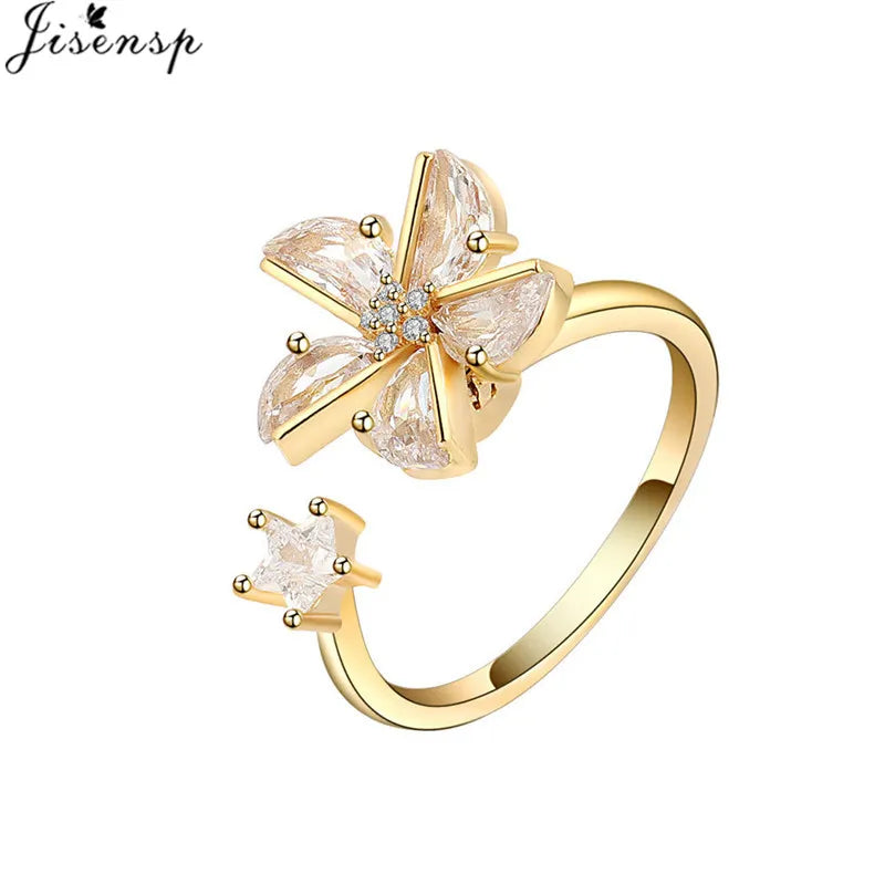 Luxury Fashion Fidget Spinner Ring Anxiety for Women Multiple Crystal Planet Butterfly Finger Rings Anti Stress Wedding Jewerly