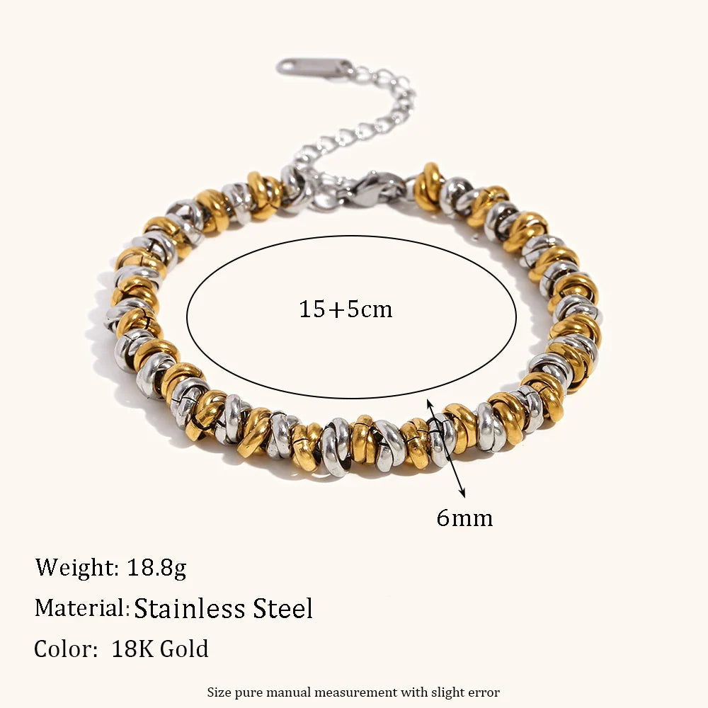 La.Muses Circular Gold Silver Dual Color Mixed Bead Stainless Steel Necklaces For Women Jewelry Waterproof Accessory Gift