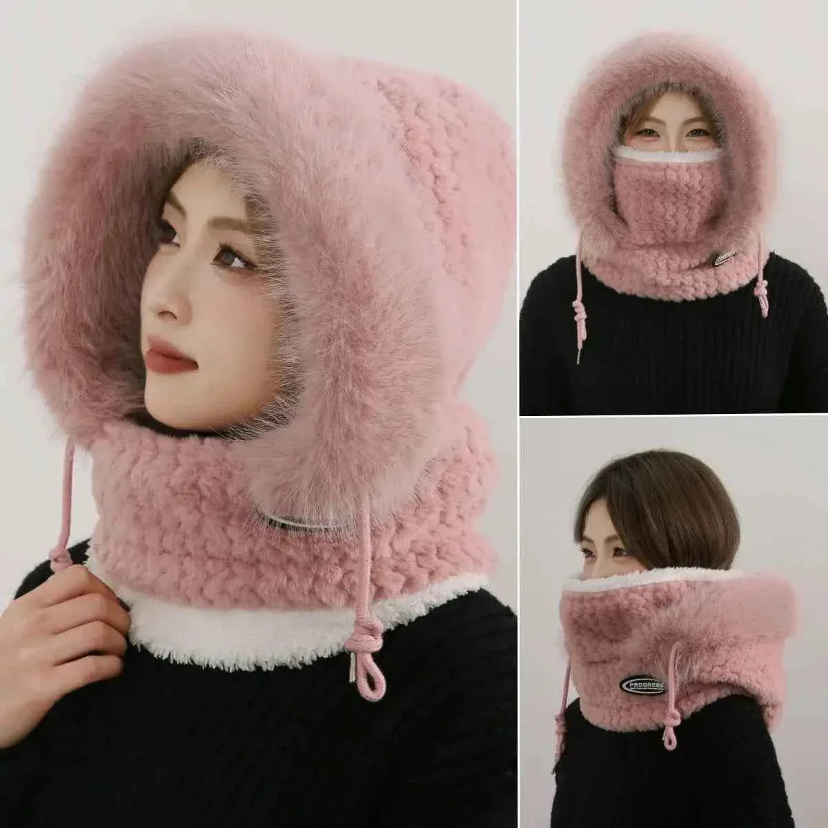 Thermal Plush Hat Hood Scarf and Mask Ear Protection Windproof Thick Design