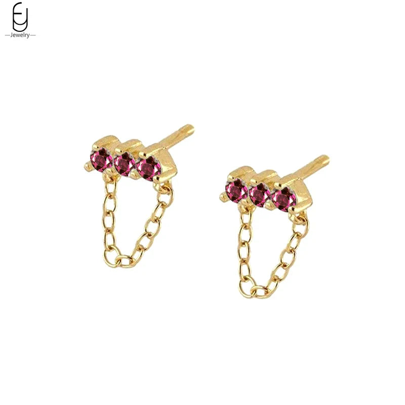 925 Sterling Silver Needle Rose Red Crystal Stud Earrings For Women Water Drop/Heart Pendant Gold Earrings Fashion Jewelry Gifts