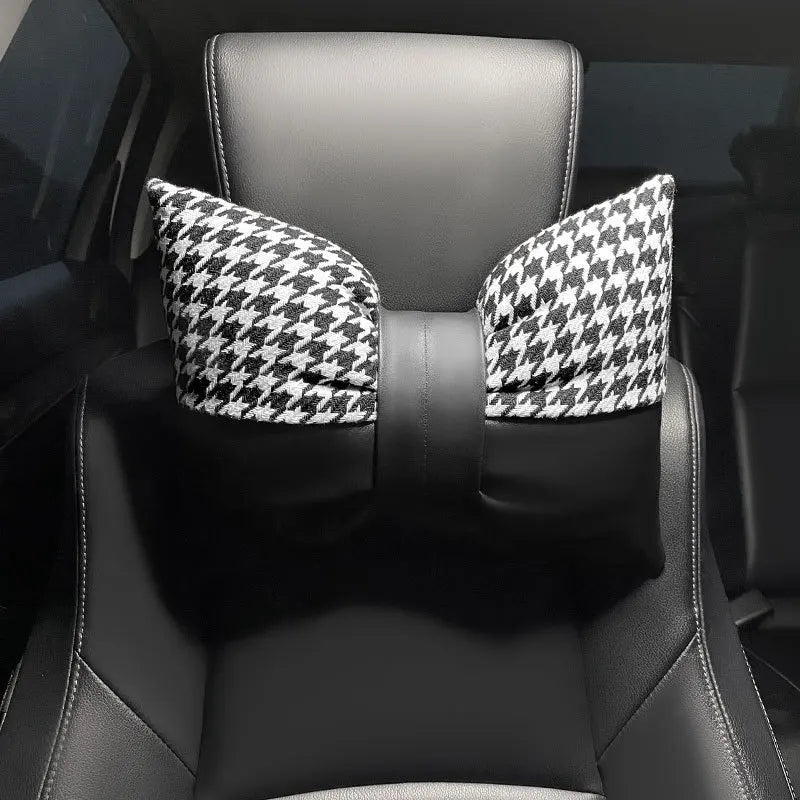 Car Headrest Neck Care Supplies Bird Grid Cute Bow Decorative Female Car Pillow