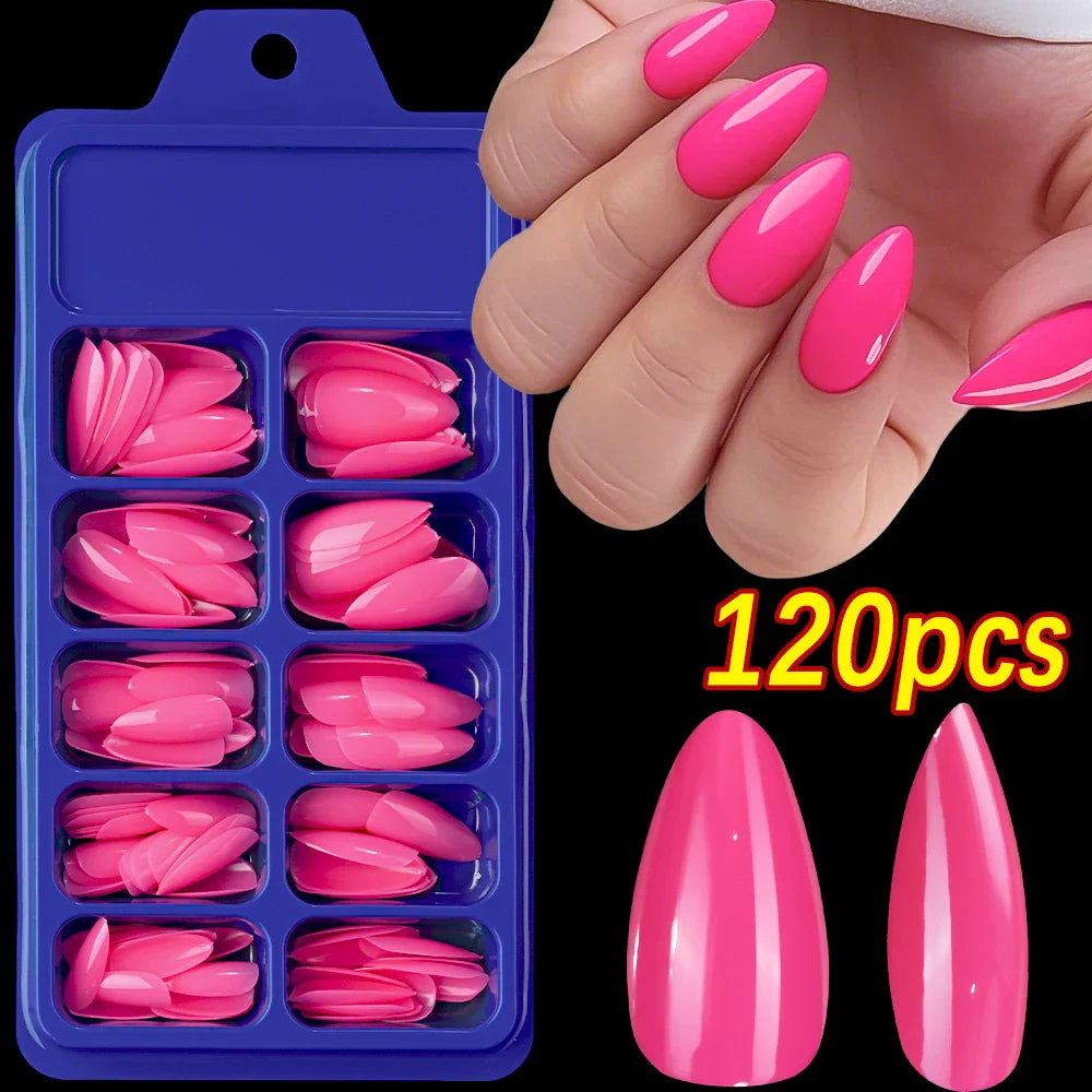 120Pcs Red Short Square Fake Nails  Full Cover Press on Acrylic Fingertip.
