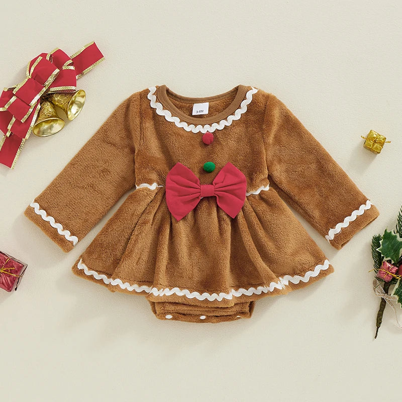 Baby Girl Christmas Romper Dress Long Sleeve Gingerbread Jumpsuits for Newborn Infant Fashion Xmas Clothes