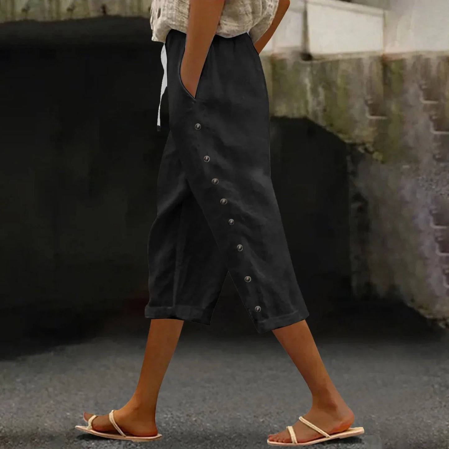 Fashion Casual Summer Capris Women'S High Waisted Short Pants Black White Slim Fit Trousers Street Sports White Black Pants