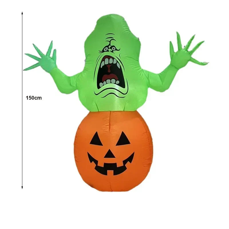 5FT Halloween Inflatable Toy Green Headed Ghost Pumpkin Inflatable Air Model 1.5m Inflatable Air Model Courtyard Decoration Prop