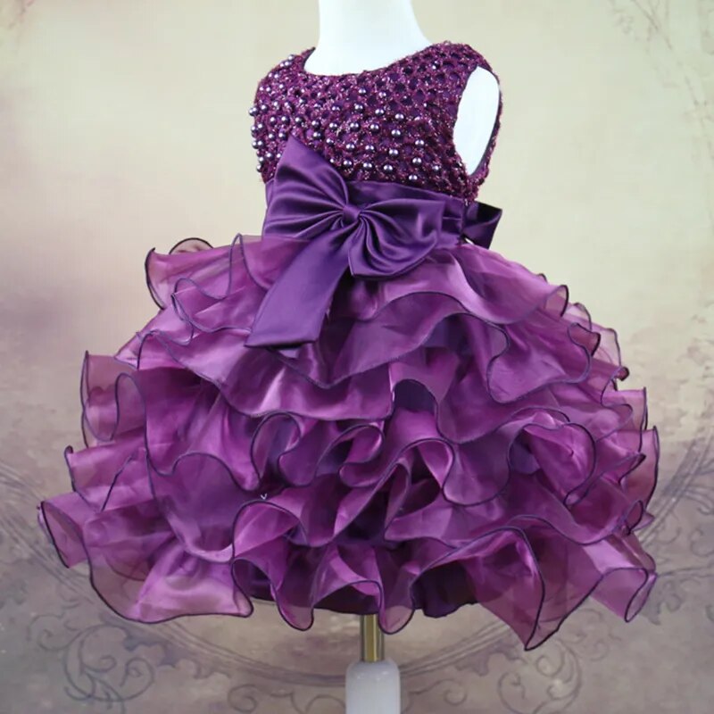 Children's Tutu with Beading Flowers Baby Girl Dress For Wedding Sleeveless Infant Baby Dresses For Toddlers