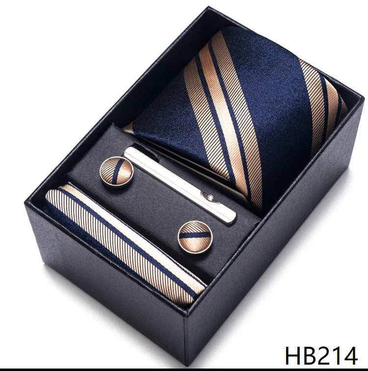 8 cm Wide Tie Sets Blue Solid Men's Neck Tie Handkerchief Cufflinks Clip Gift Silk Handmade