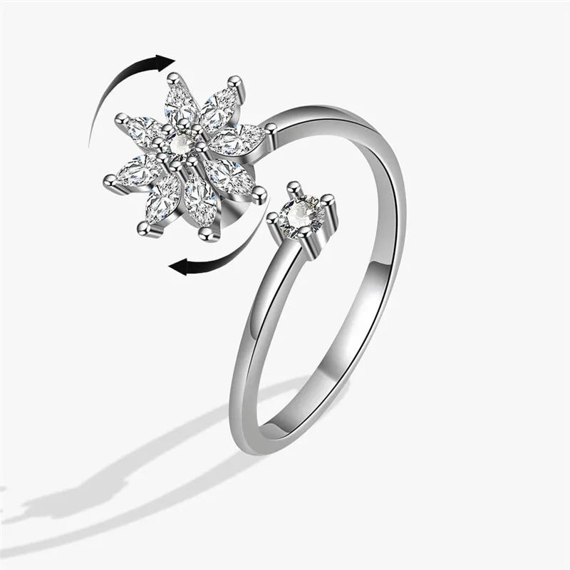 2023 Fashion Beads Anxiety Ring Fidget Spinner Rings Crystal Butterfly Flower Star Moon Ring Anti Stress Jewelry Gift