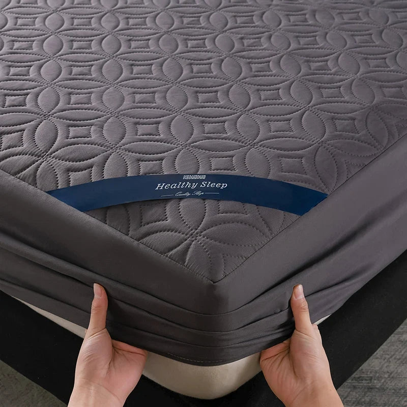Ultrasonic Quilted Waterproof Antibacterial Mattress Protector Breathable Ultra Soft Noise Free 30CM Deep Pocket Fitted Sheet