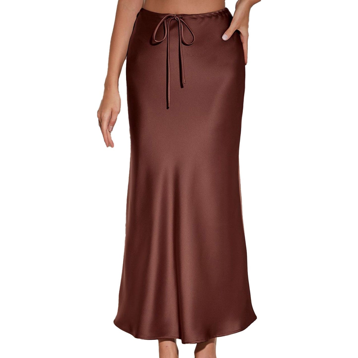 Women'S Solid Color Satin Long Dress High Waist Drawstring Dress Maternity Skirts Reflective Dress Trailing Dress Ropa De Mujer