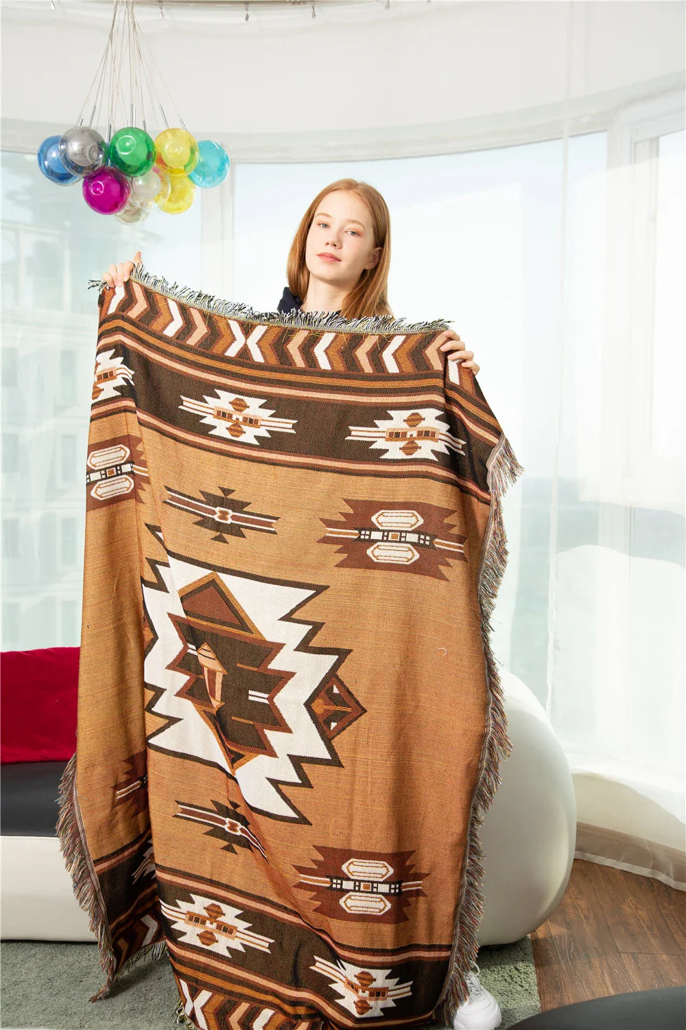 Retro Indian Style Thread Blanket Countryside Geometry Sofa Cobertor Hanging Tapestry Cotton Knitted Sofa Blanket for Bed Travel