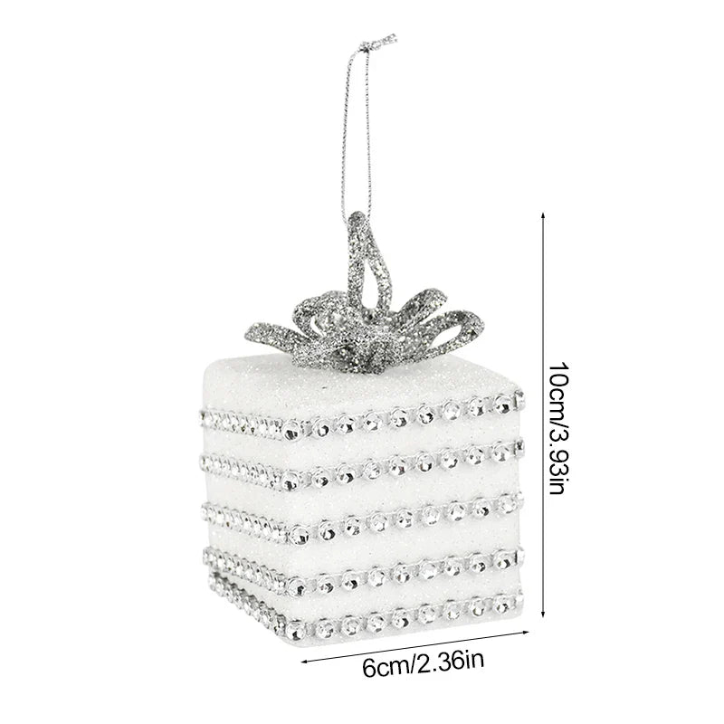 White Christmas Balls Ornament Foam Gift Box Xmas Tree Hanging Pendant 2025 New Year Home Party Decoration Navidad 2024 Supplies