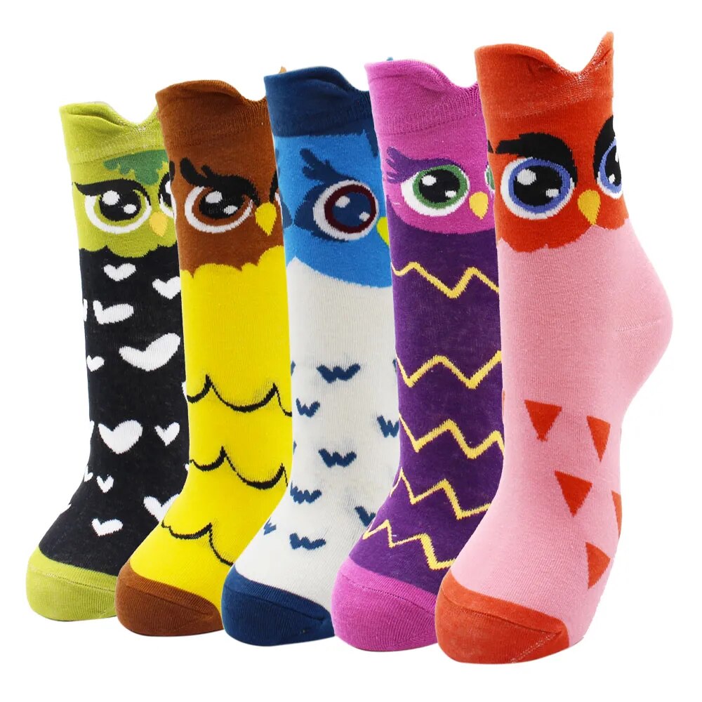 5 Pairs Fashion Colorful Kawaii Cute Cartoon Cotton Women Socks Harajuku Korean Halloween Cat Dog Owl Duck Fox Girl Socks
