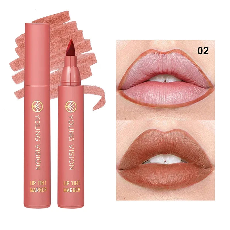 Lip Tint Marker Lip Stain Liquid lipstick with Nude Matte Shades Lip Liner and Stick 2-in-1 Long Wearing and Waterproof
