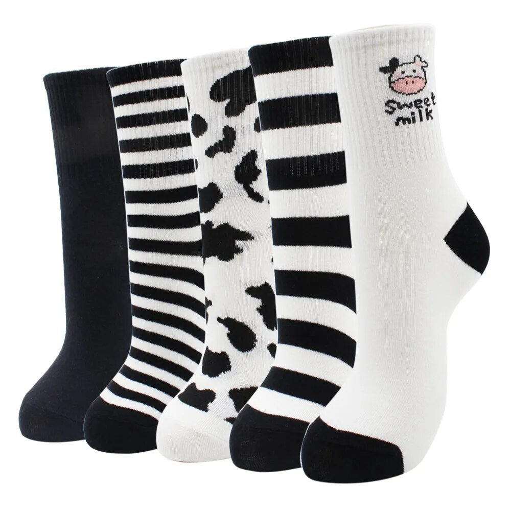 5 Pairs Fashion Colorful Kawaii Cute Cartoon Cotton Women Socks Harajuku Korean Halloween Cat Dog Owl Duck Fox Girl Socks