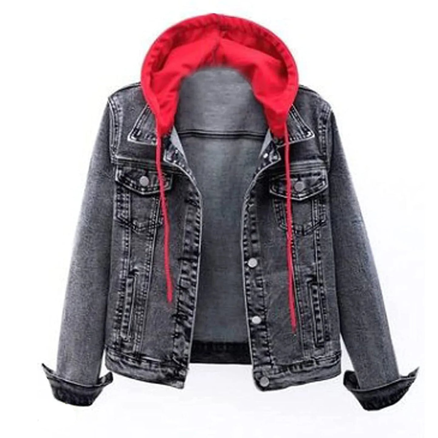 Winter Jacket Women’s Hooded Faux Denim Coats Long Sleeves Detachable Hat Thick Plush Lined Warm Jean Coats Stylish Ladies Coats