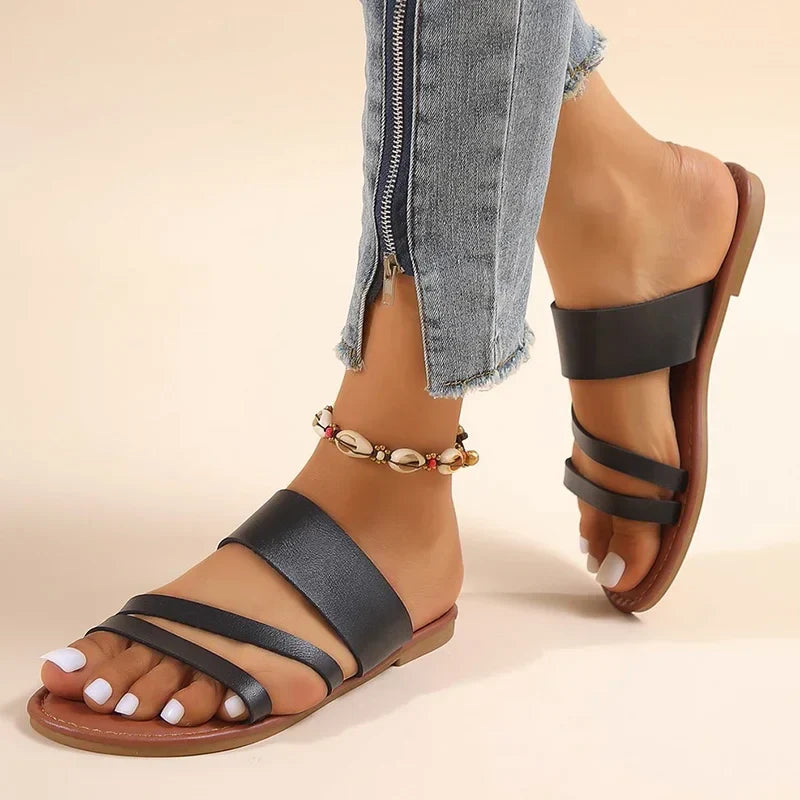 Summer Flat Heel Sandals for Women 2024 New Casual Beach Slippers Fashion Dress Flip Flops Woman Slip-On Gladiator Sandals 35-43
