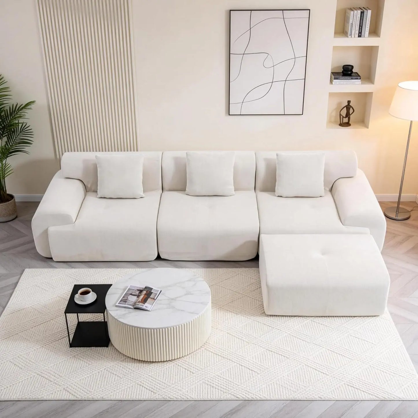 #L-Shaped Modular Sectional Sofa Deep Seat Movable Ottoman Living Room Apartment