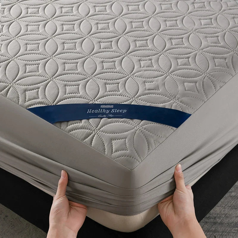 Ultrasonic Quilted Waterproof Antibacterial Mattress Protector Breathable Ultra Soft Noise Free 30CM Deep Pocket Fitted Sheet