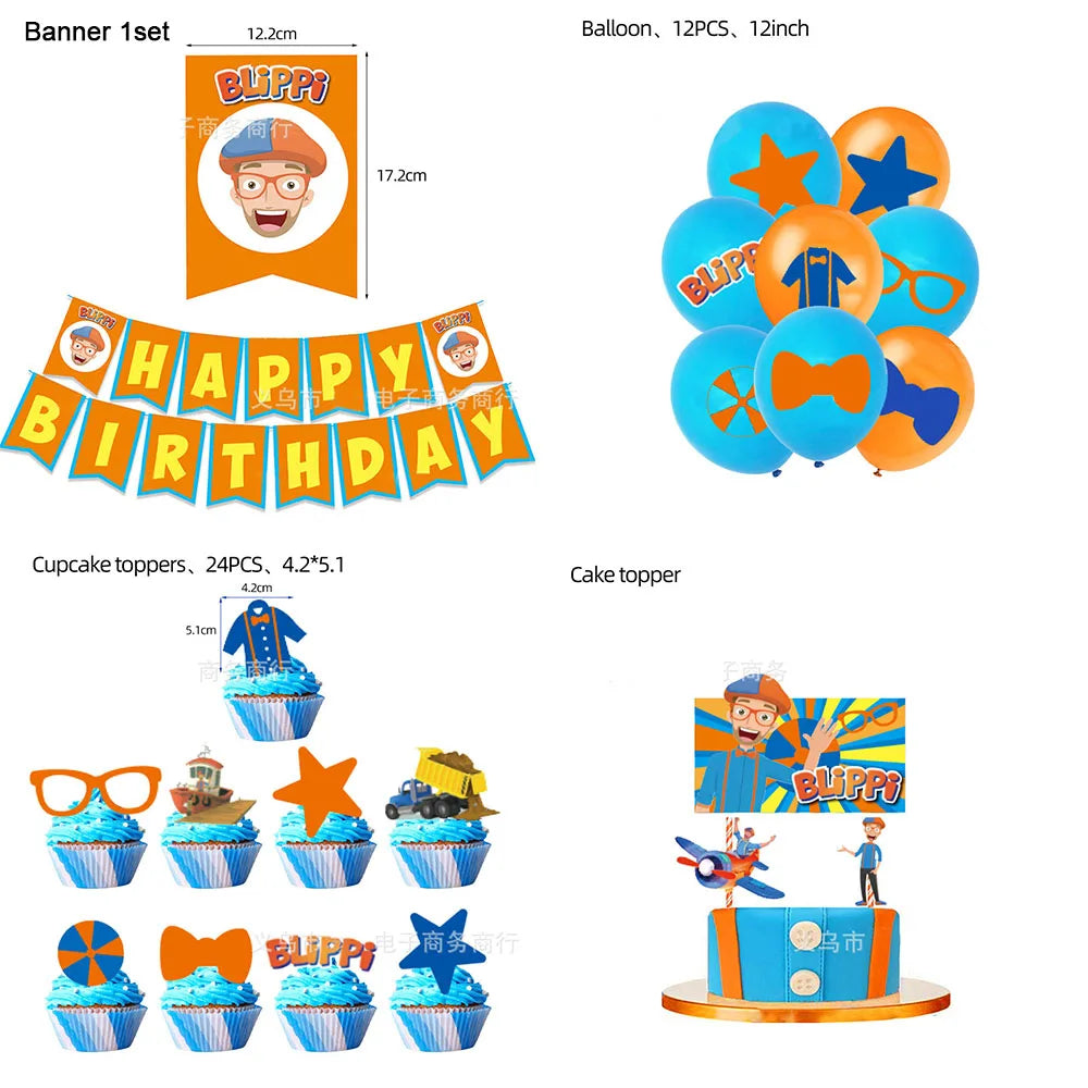 Bli-Ppi-Toy Theme Party Supplies Disposable Set Background Balloon Banner