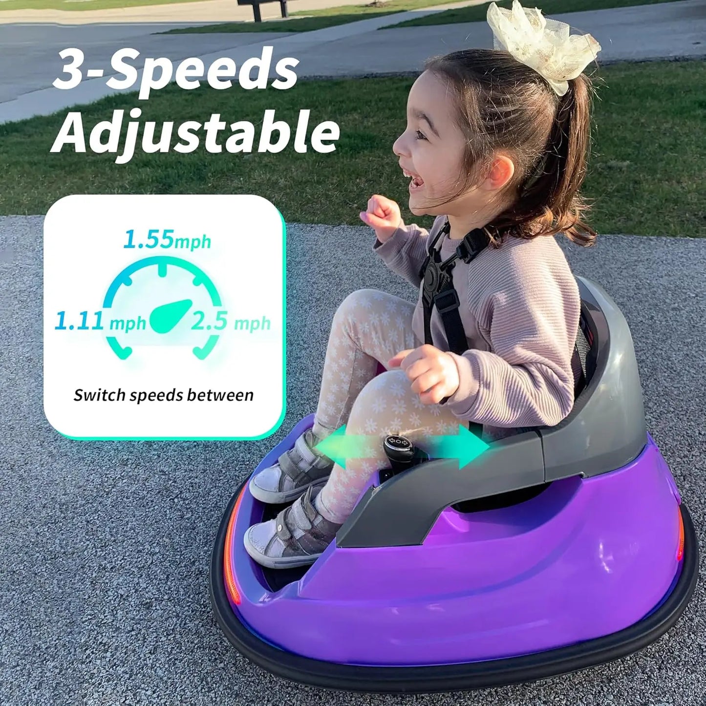 12V Car, Electric Kids Bumper Car for Toddlers 1.5-5 w/Remote Control, 3 Speeds - Purple