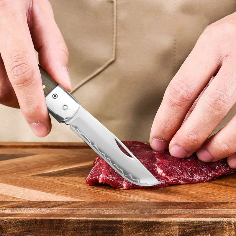 Super Sharp Damascus VG10 Steel Pocket Knife Folding Blade Wooden Handle Kitchen Fruit Meat Vegetable Cutting Knife Holiday Gift