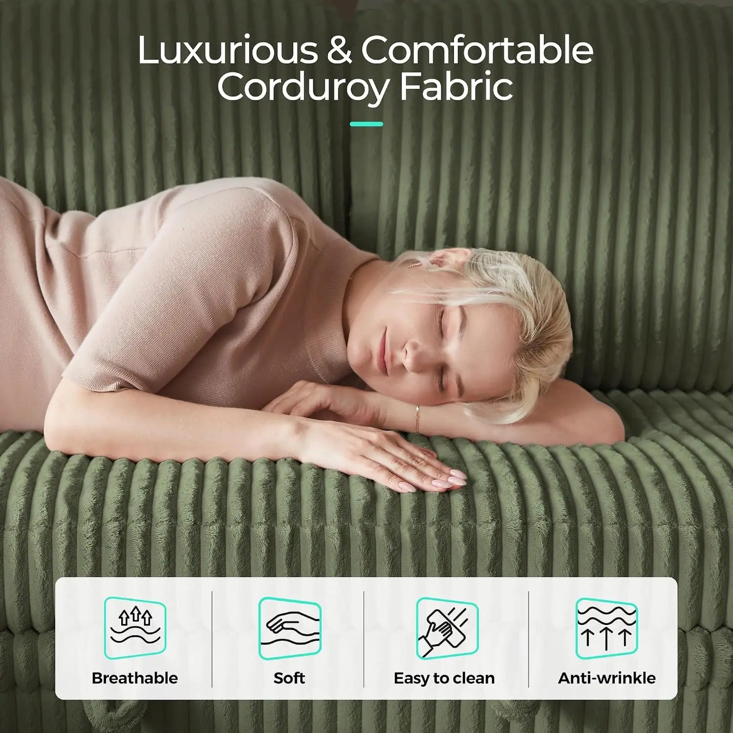 Sectional Couches for Living Room, 81" L Shape 5 Seats, Green | Sleeper sofa with pull out couch bed, corduroy, Customized