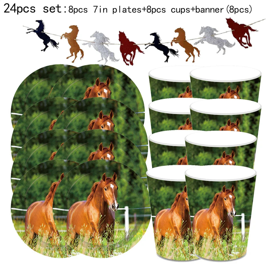 Horse Pony Disposable Tableware Set Birthday Party Supplies Plates Cups Napkins and Decorations