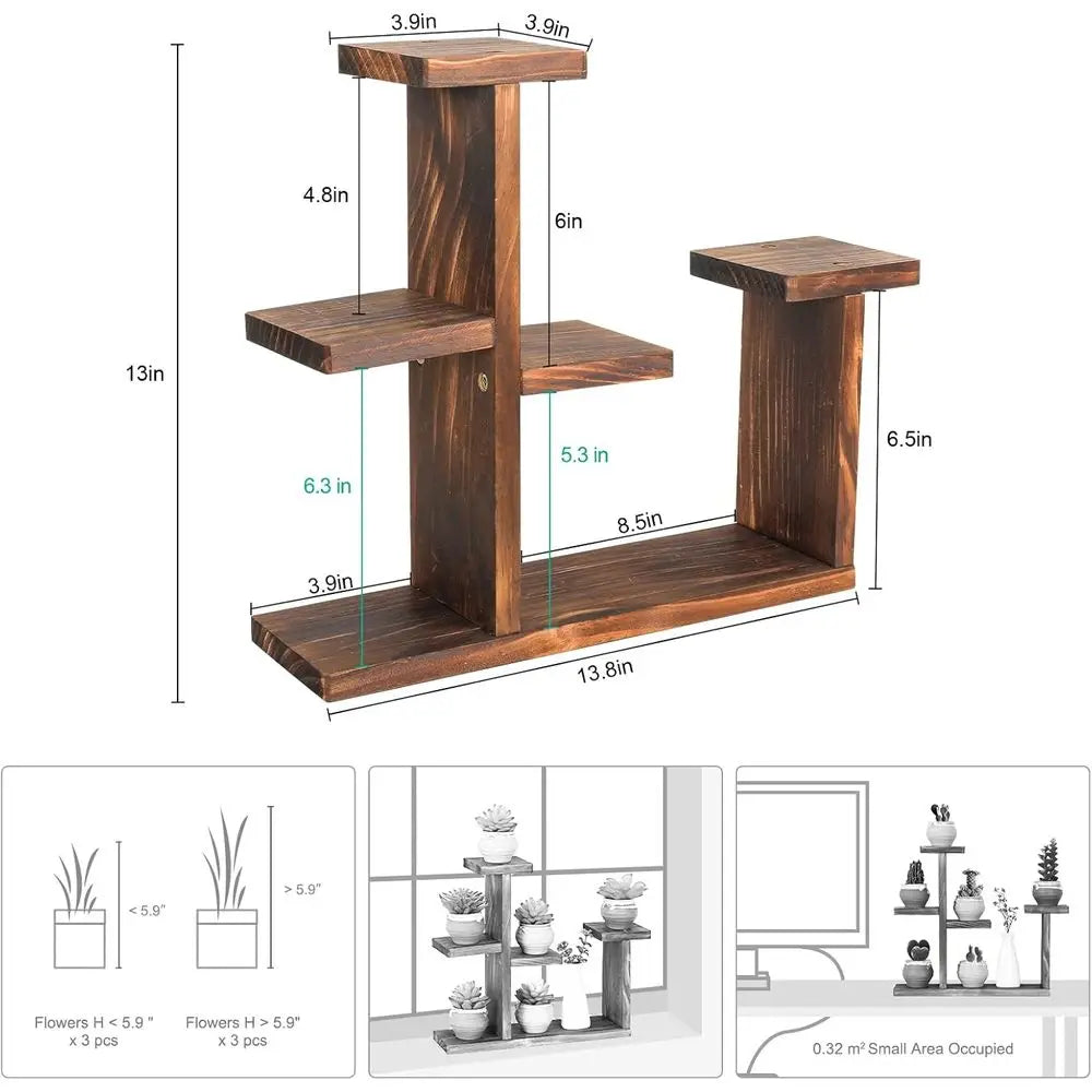 5-Tier Wooden Succulent Plant Stand for Home and Office, Compact Decorative Pot Rack for Living Room or Windowsill