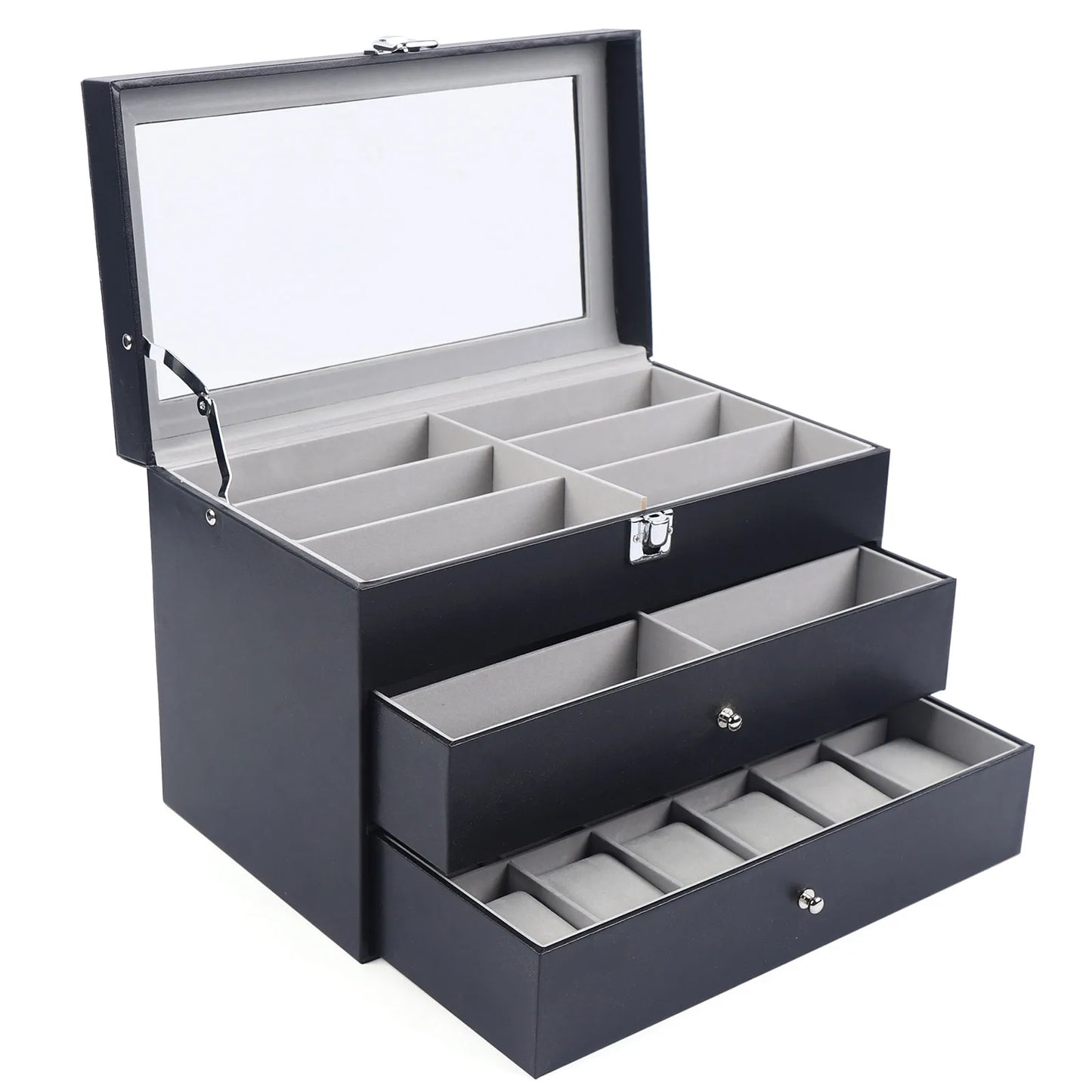 /24 Grid Jewelry Collection Storage Holder Box Leather Watch Glasses Display Case Sunglasses Storage Holder