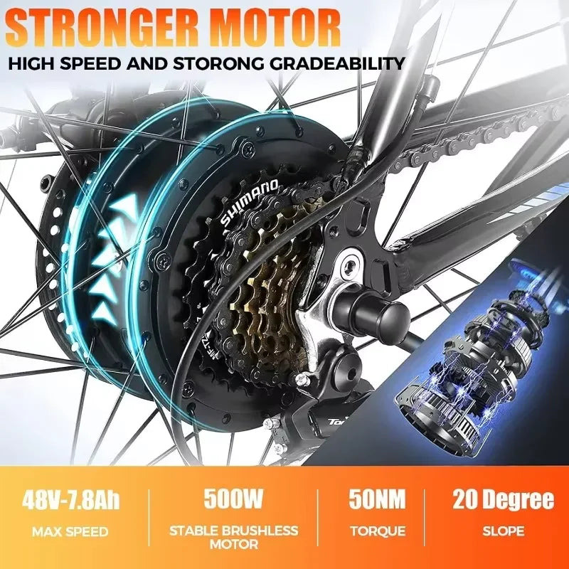 NEW Electric Bike for Adults Mountain Bike, 26" LCD Display, 21Speed