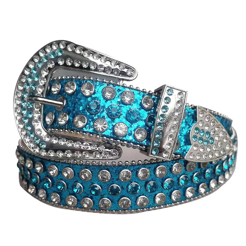 Decorative Women's Belt BB Simon Diamond Fashion Western Belt Full Diamond Embedding PU Wide Crystal Diamond Be