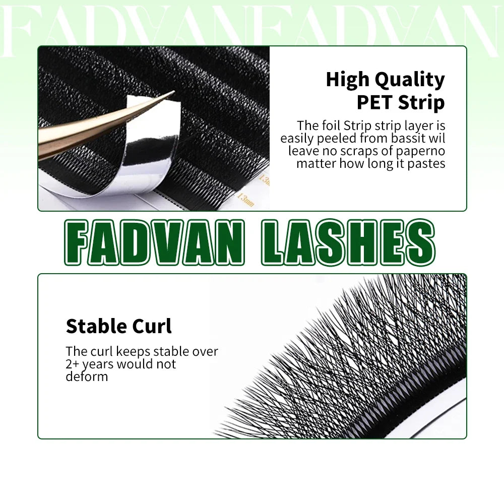 FADVAN 3D/4D/5D W Shaped Double Tips Eyelashes Extensions Natural Softlight Volume Fanning Lashes 0.07 Curl C D Black Eyelashes