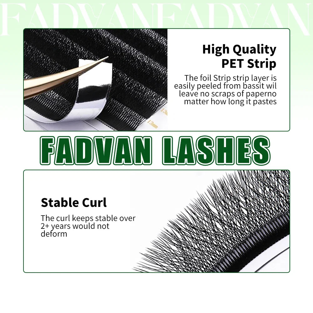 FADVAN 3D/4D/5D W Shaped Double Tips Eyelashes Extensions Natural Softlight Volume Fanning Lashes 0.07 Curl C D Black Eyelashes
