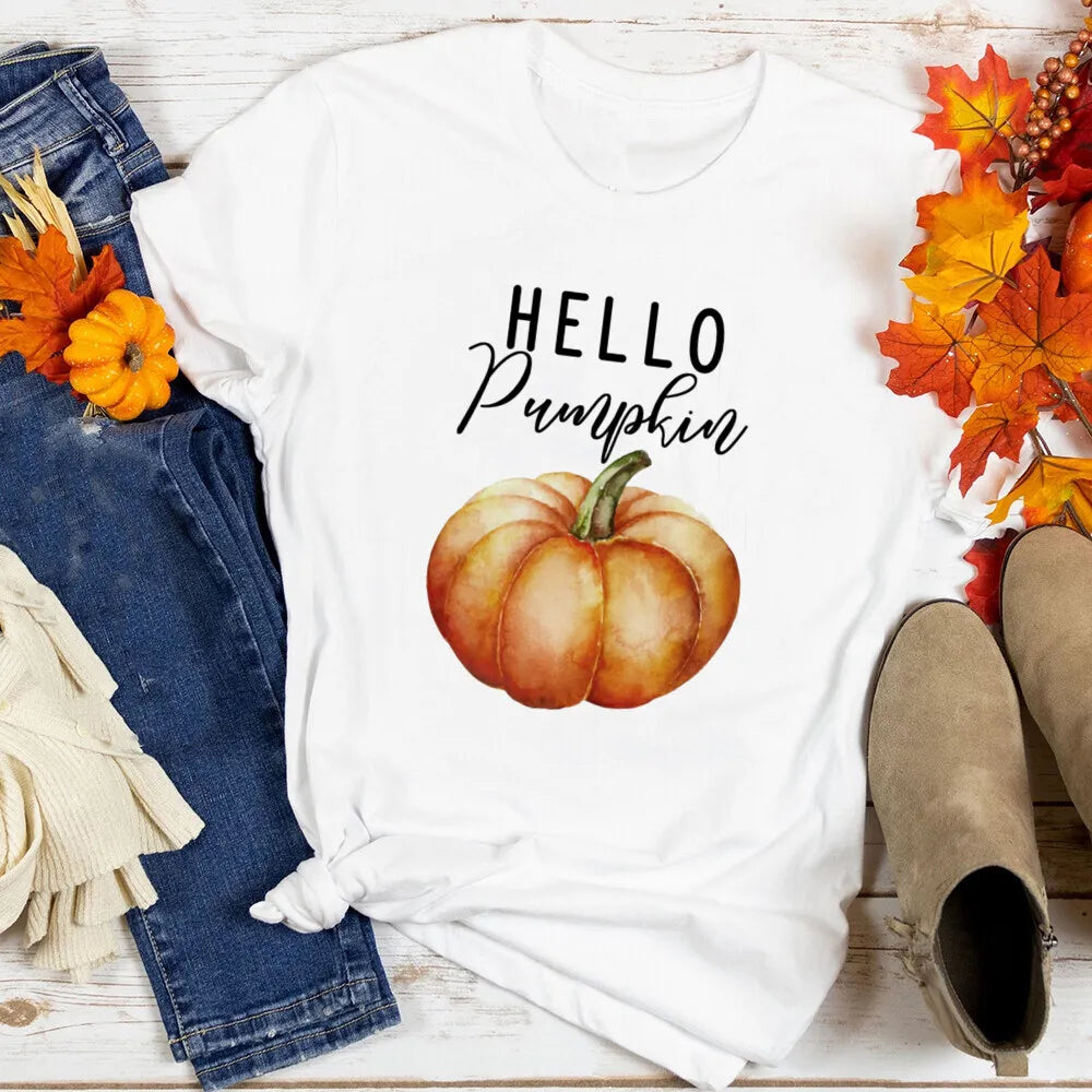 Just A Girl Who Loves Fall Shirt Thanksgiving Graphic Tee Clothes Fashion Pumpkin Spice Print T Shirt Tops Holiday Female Outfit